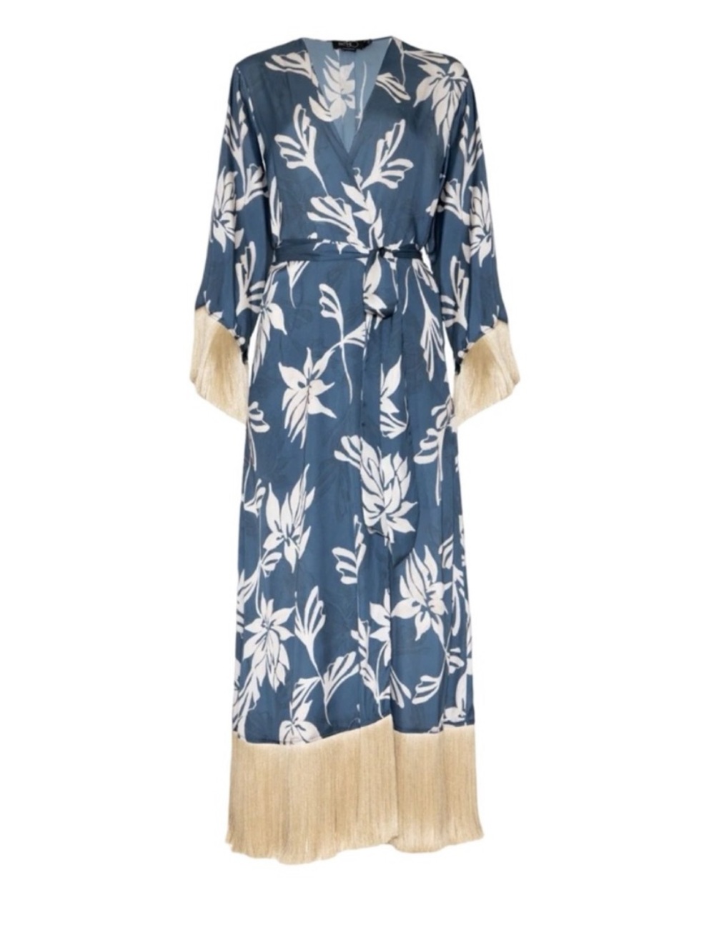 PatBO Blue & White Floral Fringe Maxi Coverup